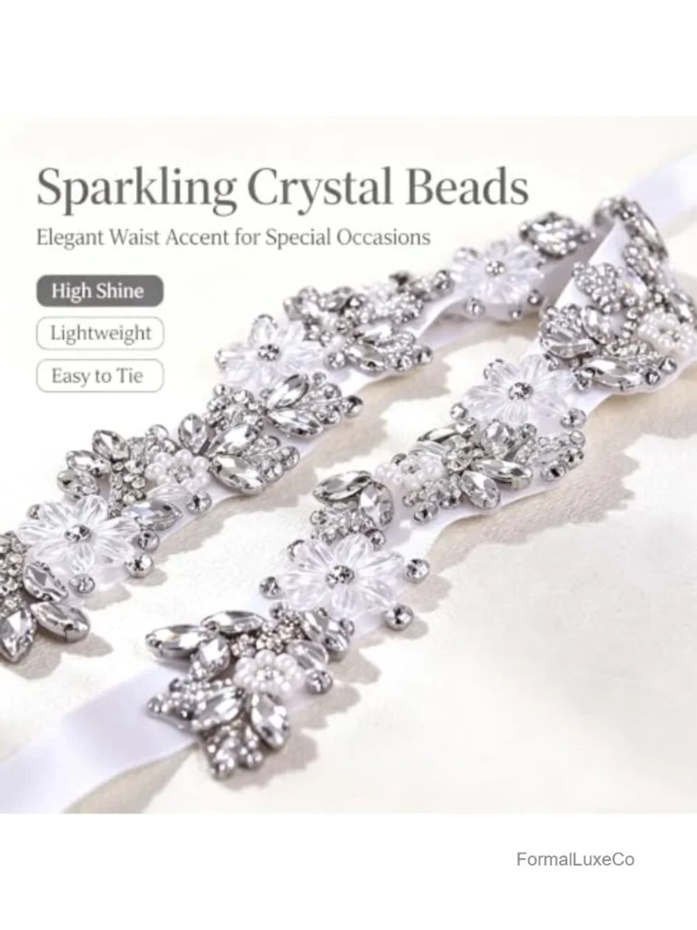Rhinestone Wedding Bridal Belt Handmade Crystal Beaded Sparkly Sash for Dress